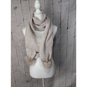Barbour Scarf Girl OS Pale Pink Chunky Knit With Pom‎ Poms